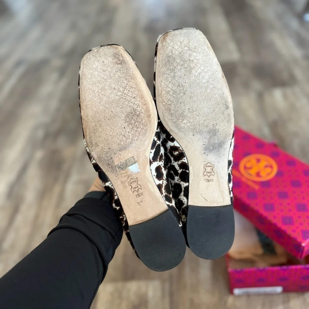 Excellent Condition! TORY BURCH Leopard Print Genuine Calf Hair Loafers/Mules